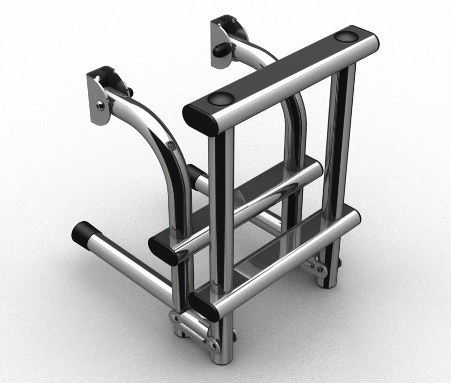 Scala Pieghevole In Acciaio Inox Per Barche - 4 Gradini, Montaggio A Viti, Argento, Lunghezza 1156 Mm
